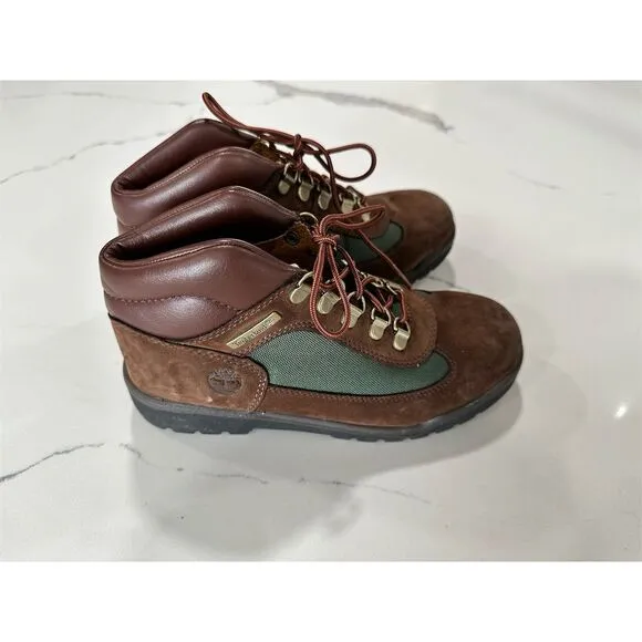 Timberland Kids Field Boots Brown Leather Lace Up Size 4.5 Brown Leather