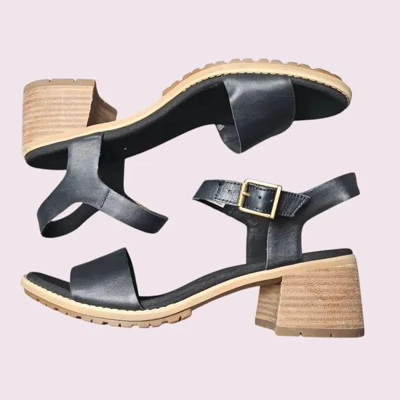 Timberland Laguna Shore Black Strappy Sandals Mid Heel Size 10
