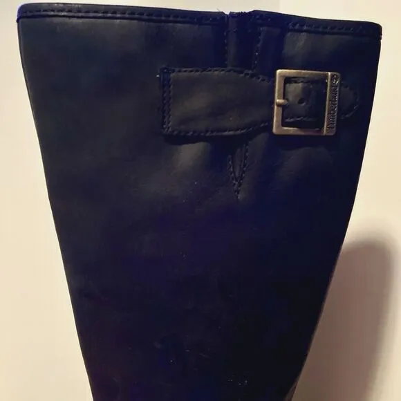 Timberland Lexiss Women's 7M Black Leather Boots Tall Riding 61629 Buckles Zip