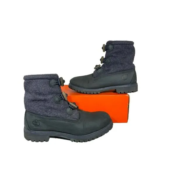 Timberland Navy Suede Wool Boots Round Toe Rubber Sole Toggle Closure Size 11M