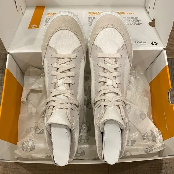 Timberland Skyla Bay White High Top Sneakers Boots Bootie Shoes Flats 9.5 10 NEW