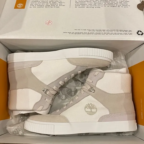 Timberland Skyla Bay White High Top Sneakers Boots Bootie Shoes Flats 9.5 10 NEW