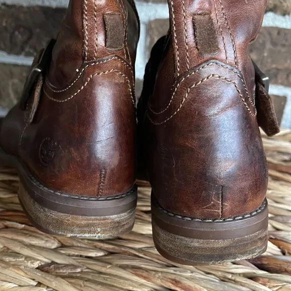 Timberland Tobacco Brown Leather Savin Hill Adjustable Shaft Riding Boots