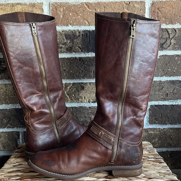 Timberland Tobacco Brown Leather Savin Hill Adjustable Shaft Riding Boots