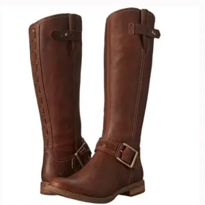 Timberland Tobacco Brown Leather Savin Hill Adjustable Shaft Riding Boots