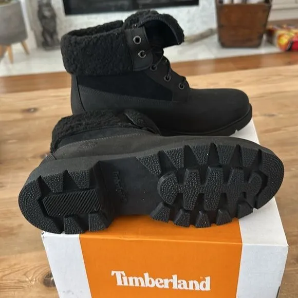Timberland Womens Linden Woods Fold-Down Leather Casual Combat &amp; Lace-Up Boots