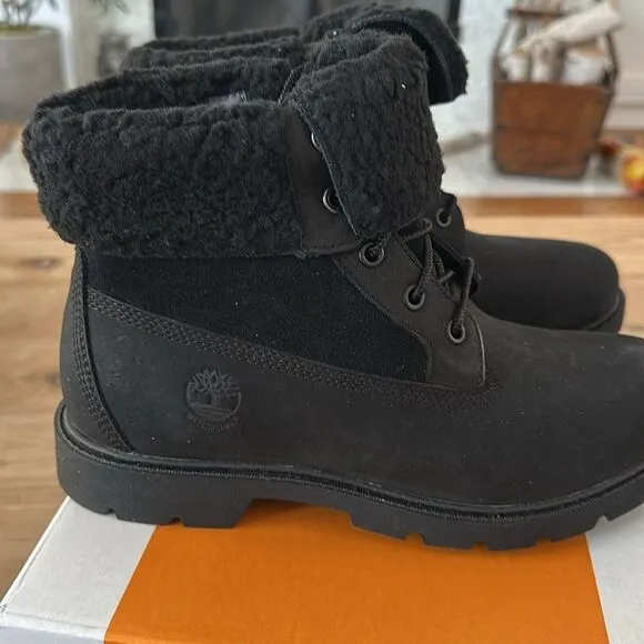 Timberland Womens Linden Woods Fold-Down Leather Casual Combat &amp; Lace-Up Boots