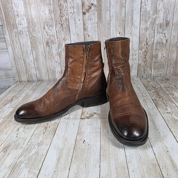 To boot Leather Ankle Boots Side Zip Brown Dress Casual Boots‎ Size 9.5