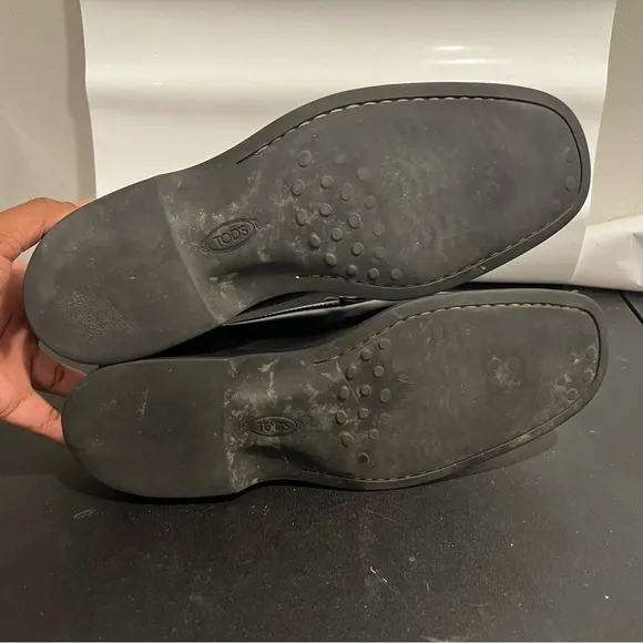 Tods Black Loafers Dress Up Shoes Mens Size 10 Slip On EUC