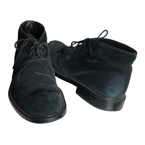 TODS Black Suede Chukka Boots Desert Boots Rubber Pebbled Soles Mens UK 9 1/2