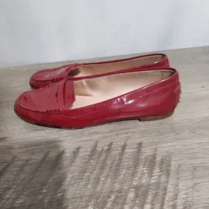 Tod's Red Patent Leather Slip On Loafers Size 7.5