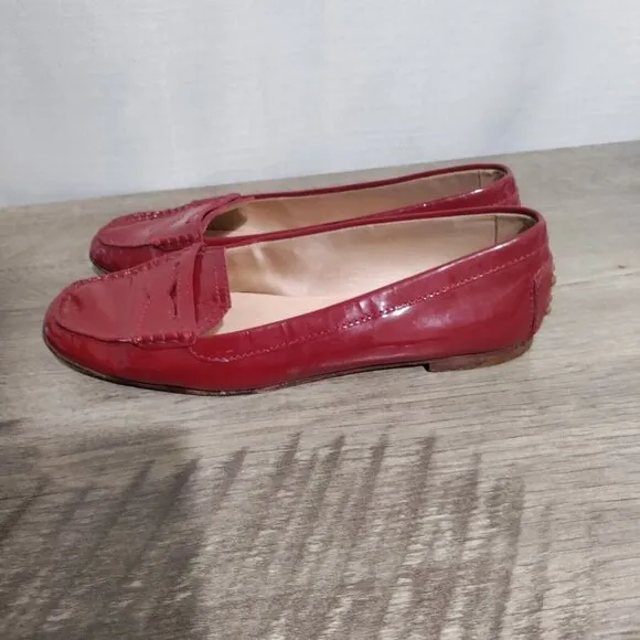 Tod's Red Patent Leather Slip On Loafers Size 7.5