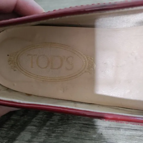 Tod's Red Patent Leather Slip On Loafers Size 7.5