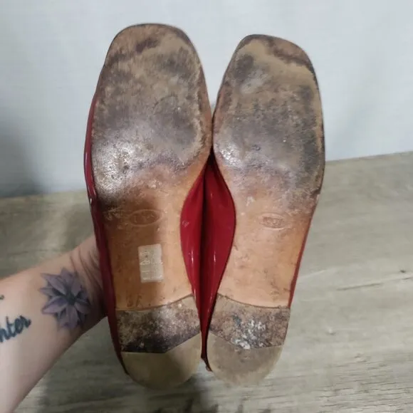 Tod's Red Patent Leather Slip On Loafers Size 7.5