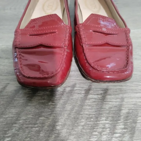 Tod's Red Patent Leather Slip On Loafers Size 7.5