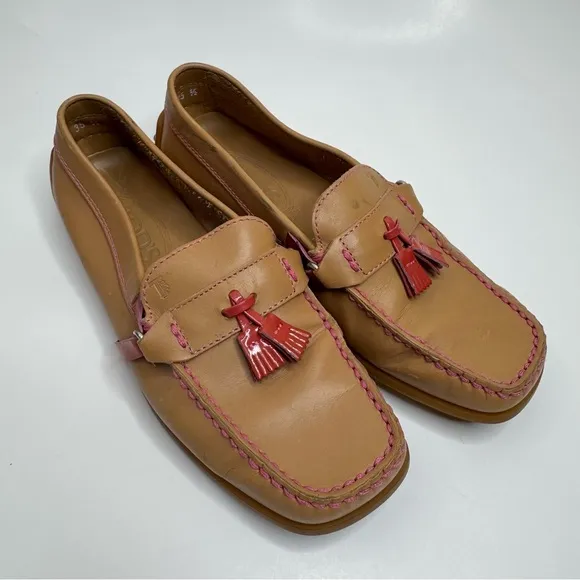 Tod’s Tan Loafers with Red Tassels