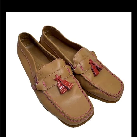 Tod’s Tan Loafers with Red Tassels