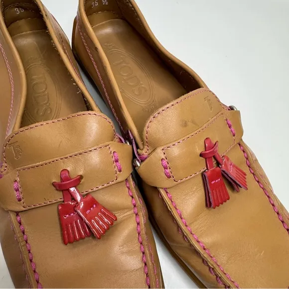 Tod’s Tan Loafers with Red Tassels