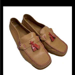 Tod’s Tan Loafers with Red Tassels