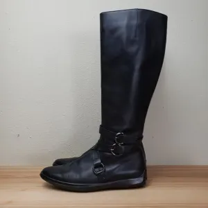 Tod's Womens Ascot Black Leather Side Zip Knee High Riding Boots Size 5.5