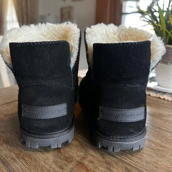 Tommy Bahama Suede Shearling Winter Boots Ankle Booties Warm Black 8
