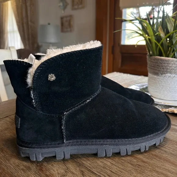Tommy Bahama Suede Shearling Winter Boots Ankle Booties Warm Black 8