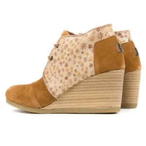 Toms 8.5 Sienna Leather Printed Fall leaves Desert Wedge Boots