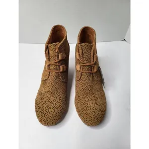 Toms Boots Desert Wedge Ankle Booties Cheetah Print Round Toe Lace-Up Size 11