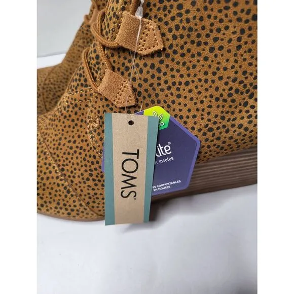 Toms Boots Desert Wedge Ankle Booties Cheetah Print Round Toe Lace-Up Size 11