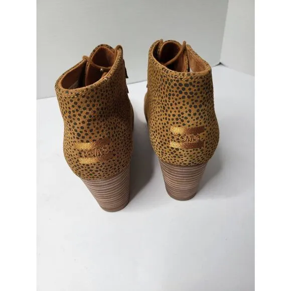 Toms Boots Desert Wedge Ankle Booties Cheetah Print Round Toe Lace-Up Size 11