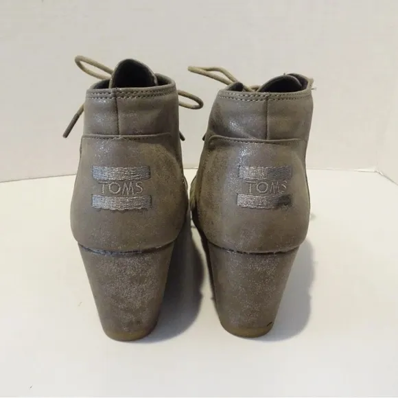 Toms Desert Wedge Ankle Boots Gunmetal Metallic Brown Taupe Size 8.5