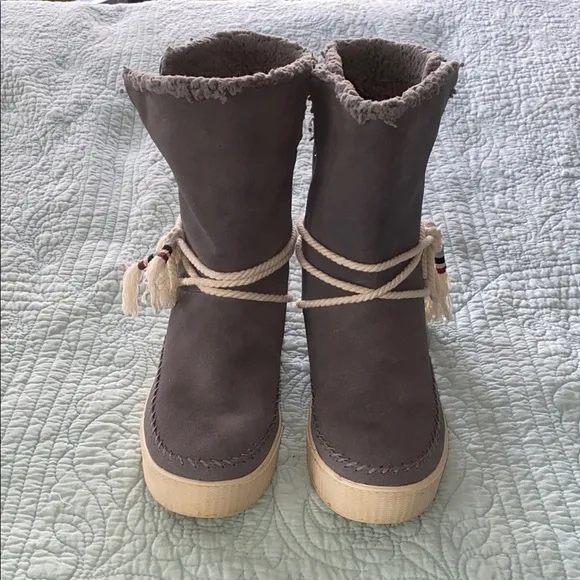Toms Gray Suede Ankle Boots with Cuffed Edge