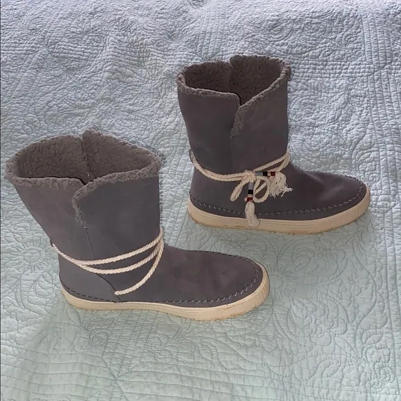 Toms Gray Suede Ankle Boots with Cuffed Edge