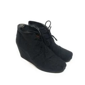 Toms Kala Desert Wedge Lace Up Ankle Boots Sneakers Charcoal Gray Wool Size 8