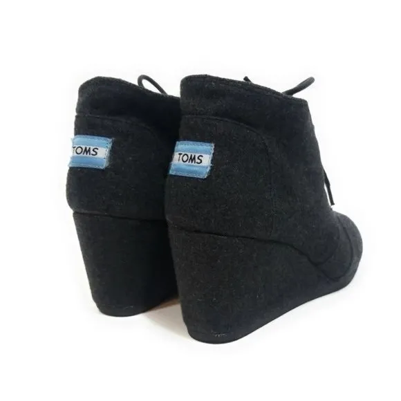 Toms Kala Desert Wedge Lace Up Ankle Boots Sneakers Charcoal Gray Wool Size 8