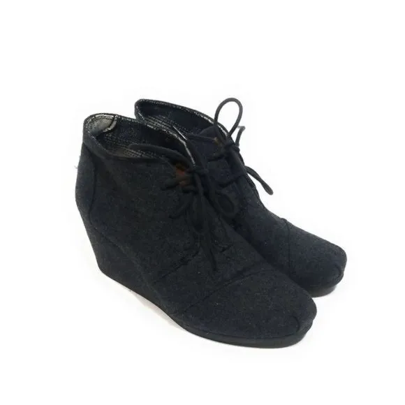 Toms Kala Desert Wedge Lace Up Ankle Boots Sneakers Charcoal Gray Wool Size 8