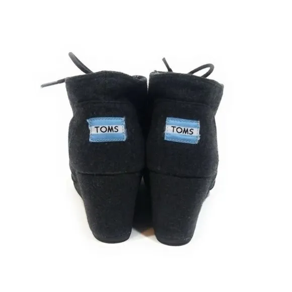Toms Kala Desert Wedge Lace Up Ankle Boots Sneakers Charcoal Gray Wool Size 8