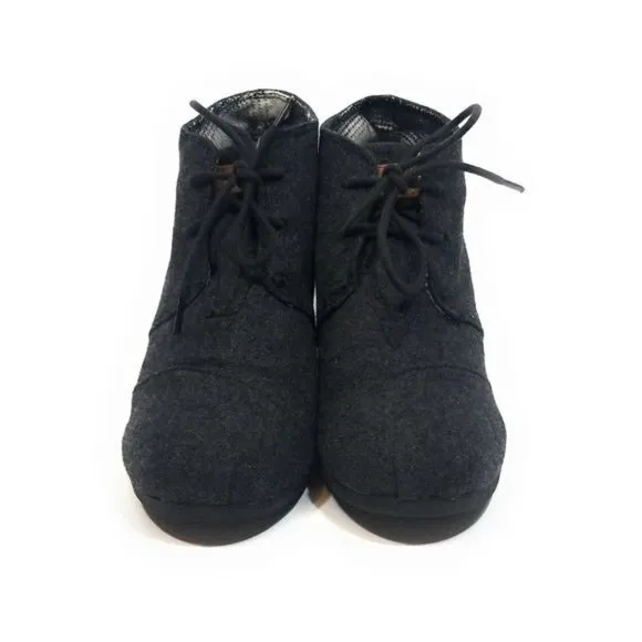 Toms Kala Desert Wedge Lace Up Ankle Boots Sneakers Charcoal Gray Wool Size 8
