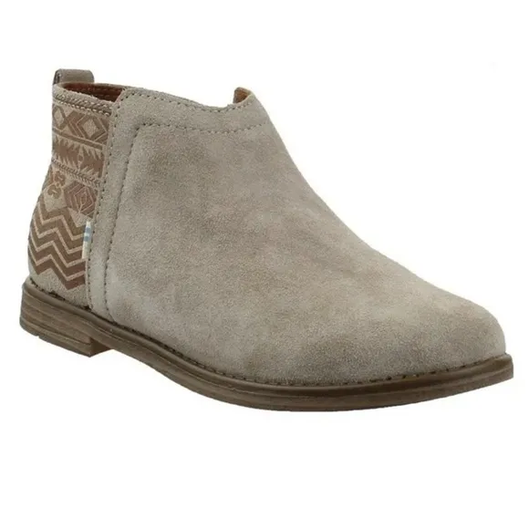 👢TOMS Kids Deia Desert Taupe Suede Global Print Ankle Boots, Girl's Size 3: NIB