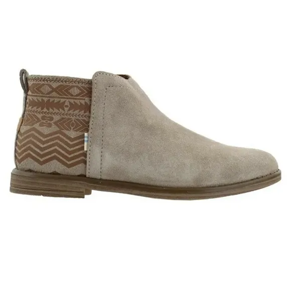 👢TOMS Kids Deia Desert Taupe Suede Global Print Ankle Boots, Girl's Size 3: NIB