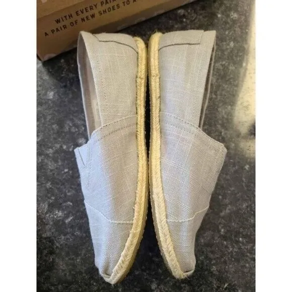 Tom's Men's Classic Grey Linen Slip-On Loafers, Size 10.5