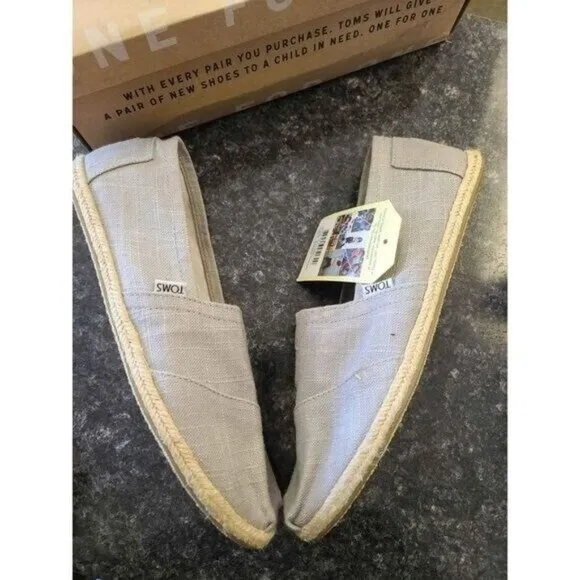 Tom's Men's Classic Grey Linen Slip-On Loafers, Size 10.5