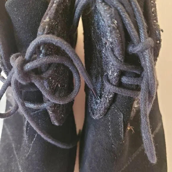 Toms Womens Shoes Boots Kala Desert Wedge Bootie Black Silver Tweed Suede 9.5