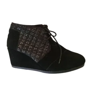 Toms Womens Shoes Boots Kala Desert Wedge Bootie Black Silver Tweed Suede 9.5