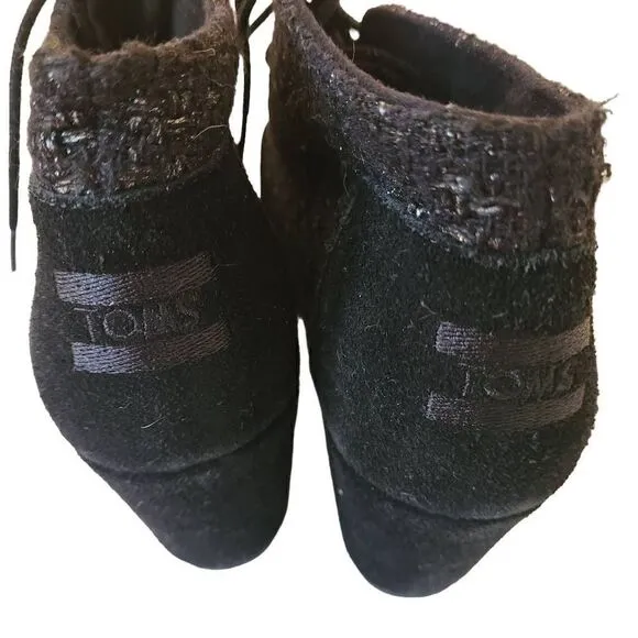 Toms Womens Shoes Boots Kala Desert Wedge Bootie Black Silver Tweed Suede 9.5