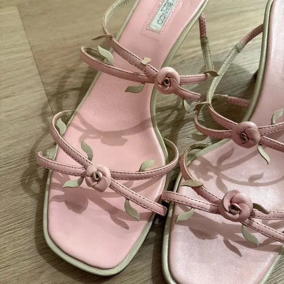 Tony Bianco Allure Mules - Pink Blossom Rosette Strappy Women's Sandals
