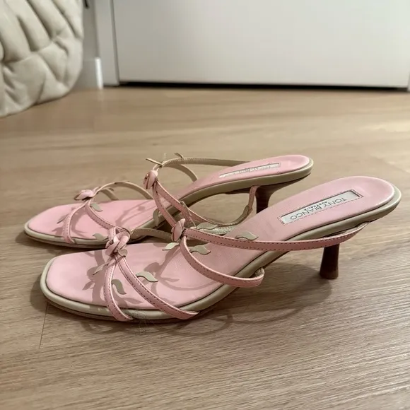 Tony Bianco Allure Mules - Pink Blossom Rosette Strappy Women's Sandals