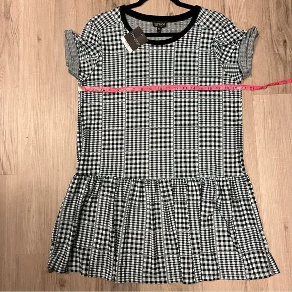Topshop black blue gingham shirt dress size 10 US. Bought at Topshop London.