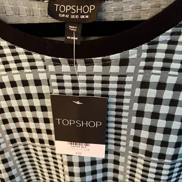 Topshop black blue gingham shirt dress size 10 US. Bought at Topshop London.