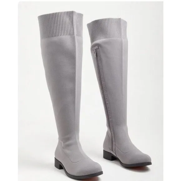 Torrid Stretch Knit Over The Knee Heel Boots Size 8.5 WW Wide Width Gray NEW
